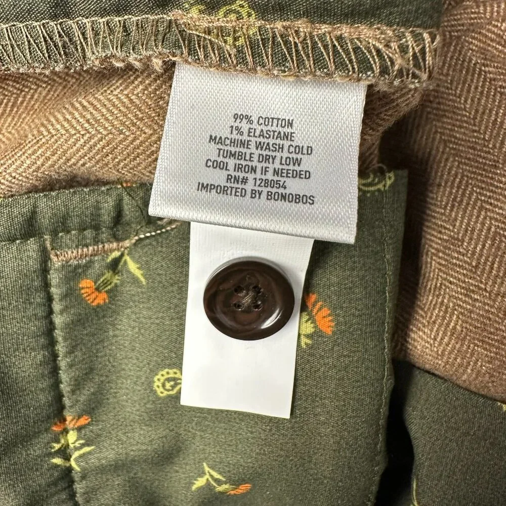 Bonobos Flat Front Brushed Cotton Slim‎ Herringbone Chino, Size W32 x L32, Khaki